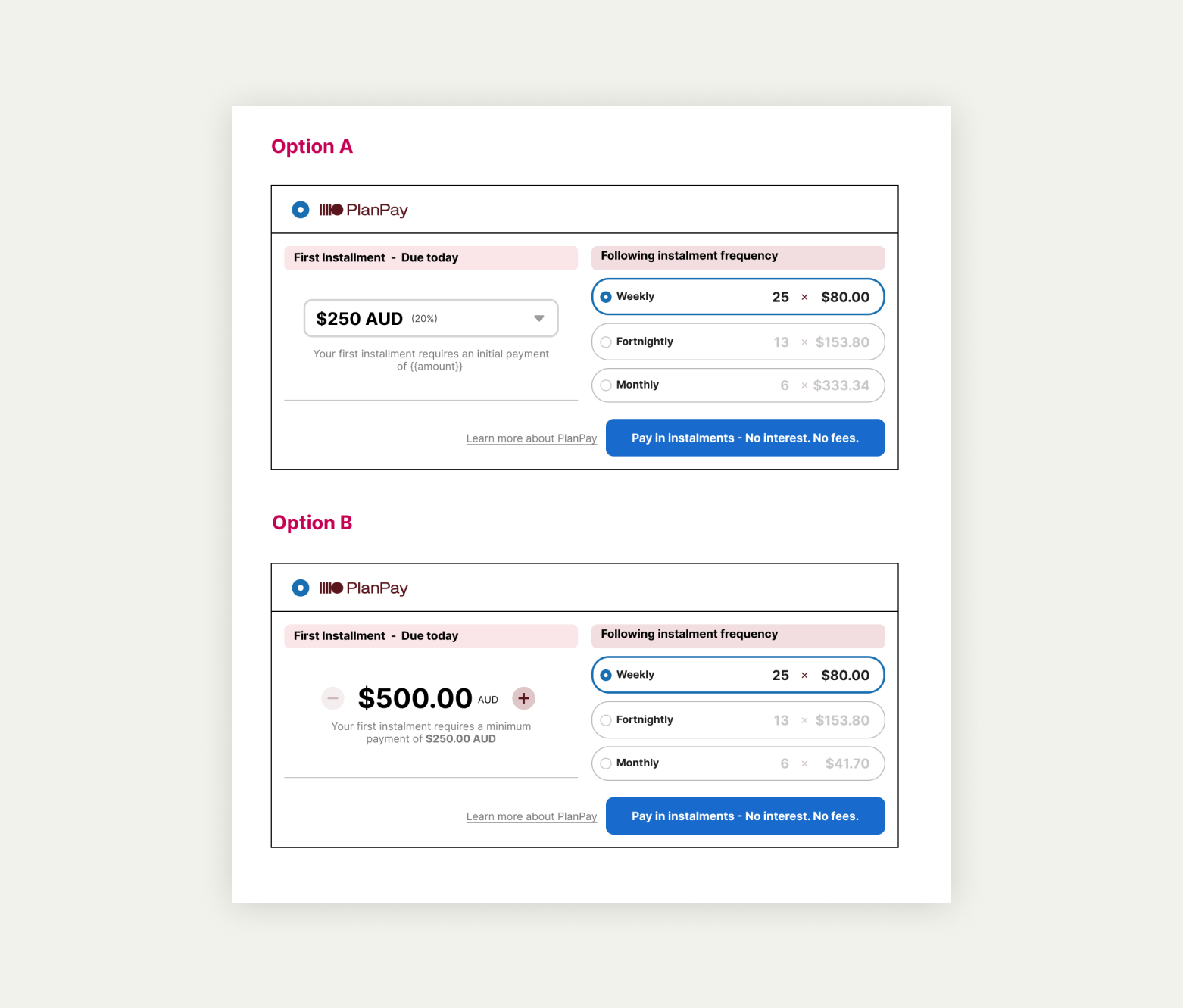 PlanPay A/B testing of micro interactions