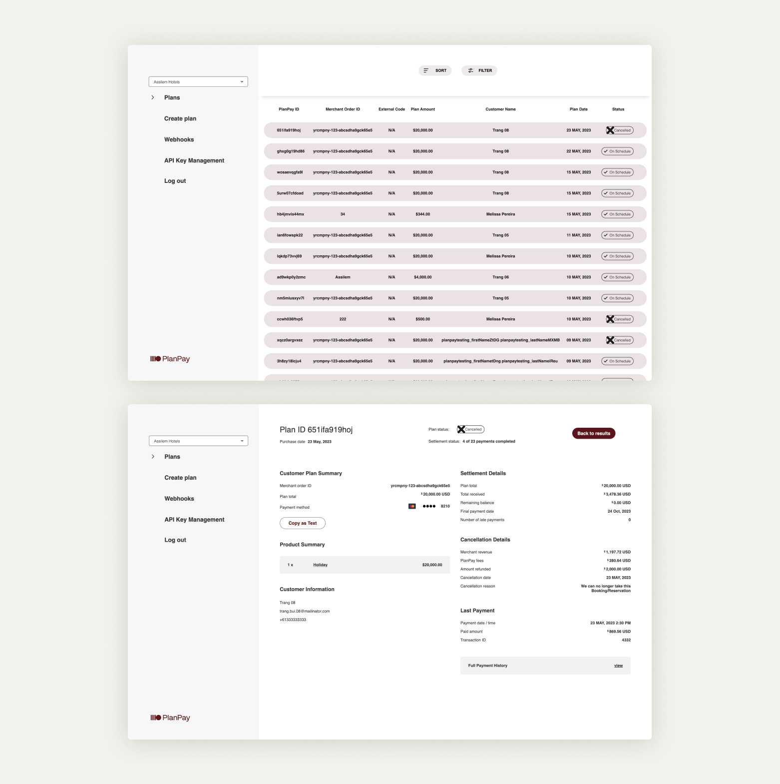 PlanPay Merchant platform before project