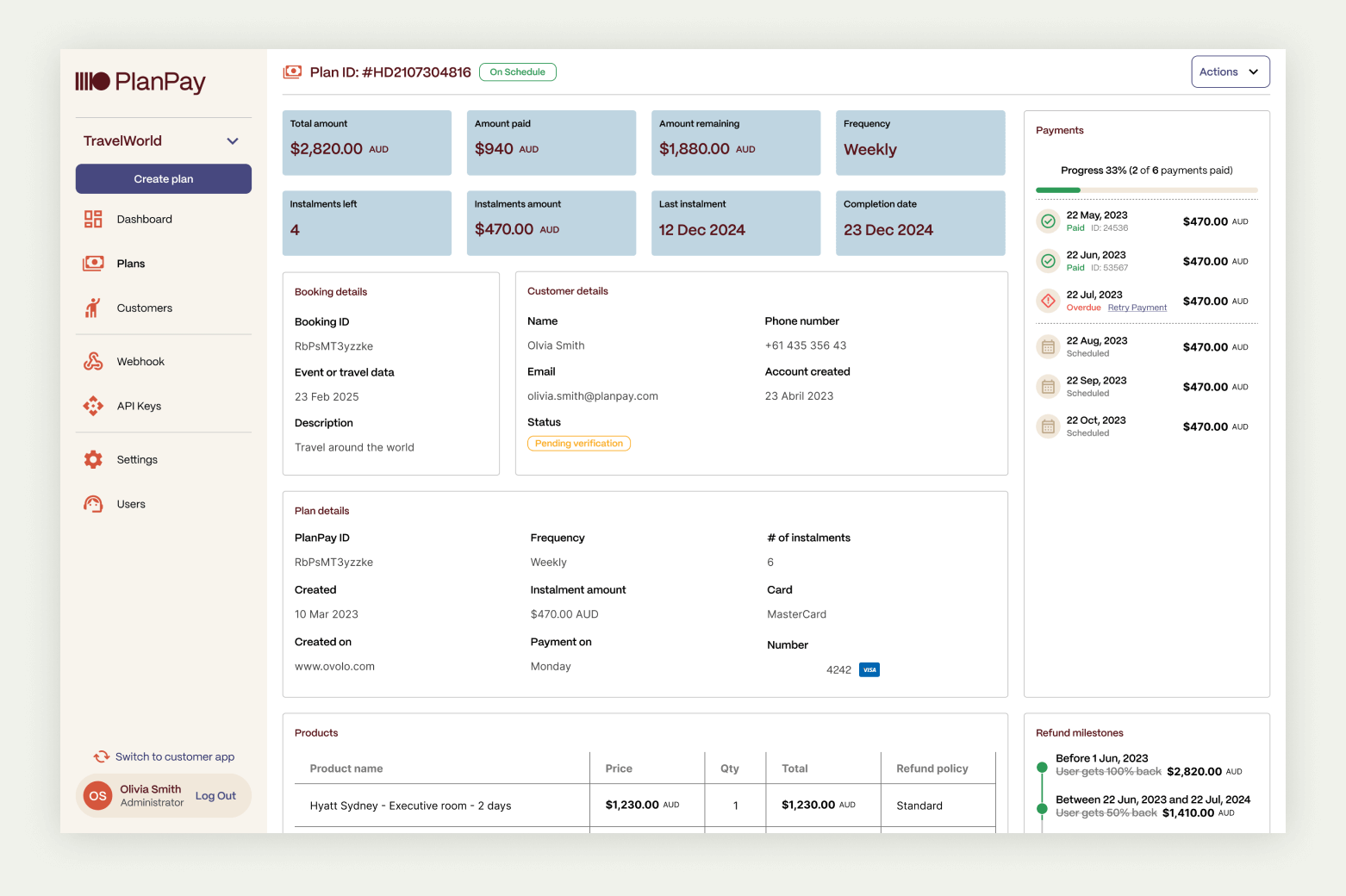 PlanPay merchant plan view